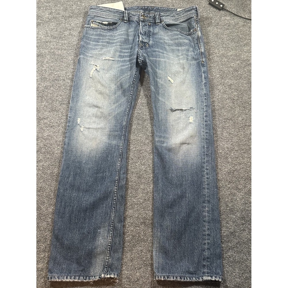 Diesel Mens Safado Blue Jeans 35x30 Button Fly Distressed Straight Leg